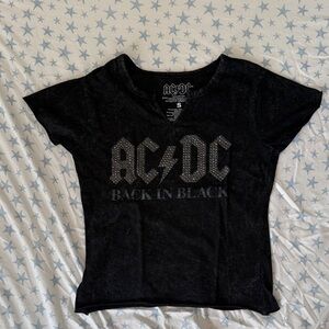 AC/DC V neck  Black Studded Logo Tee with rhinestones 💎